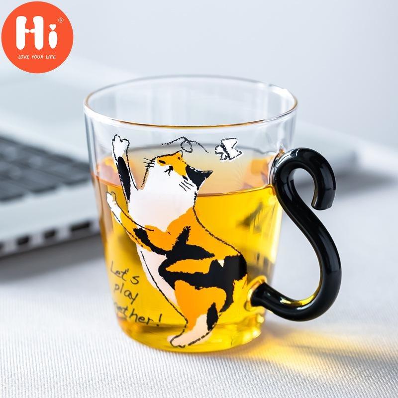 Merhaba 250 ML Sevimli Kedi Cam Suyu Kahve Fincanı Süt Çay kahve bardağı Kupa Kedi Kuyruk Kolu Kedi Fincan Hediyeler