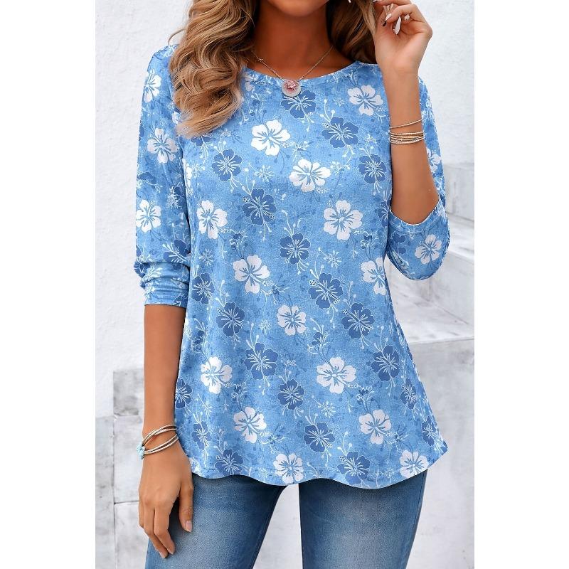 Women's T Shirt Print Floral Graphic Plants Stylish Classic Modern Long Sleeve Crew Neck Regular Tops