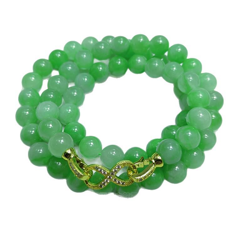 Набор: Ожерелье и многорядный браслет из зеленого жадеитового кварцита