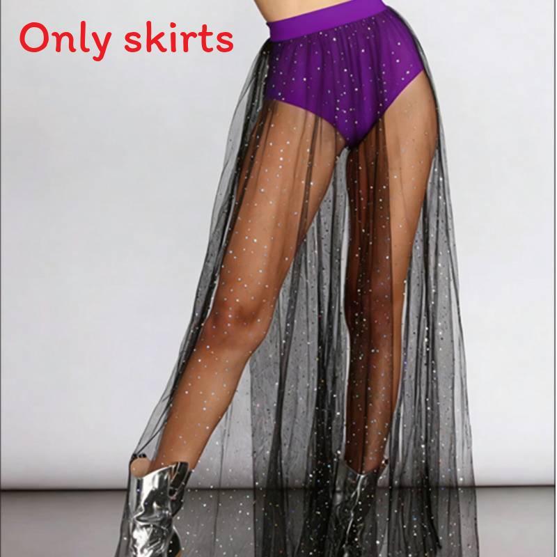 Sexy Sheer Mesh Pleated Mini Skirt With Sparkling Sequin Pattern For Nightclub And Party Wear