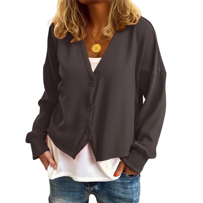 Minimalist Long Sleeve Button Down Knit Sweater Womens Lightweight Stretch Fabric Easy Layering Oversized Cardigan Coat