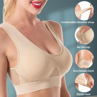 Sujetador deportivo de malla sin costuras para mujer, transpirable, hueco, para fitness, gimnasio, correr, ropa interior, sujetador a prueba de golpes, talla grande