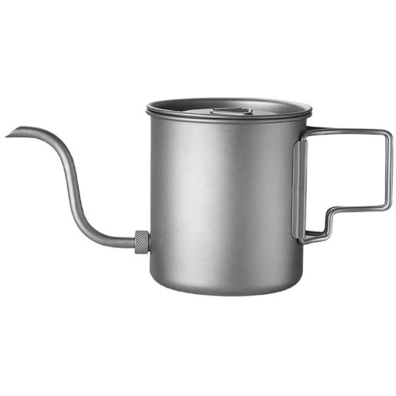 New Pure Titanium Gooseneck Pour Over Coffee Kettle Foldable Handle Ultra Light For Outdoor Camping Hiking Travel серебряный