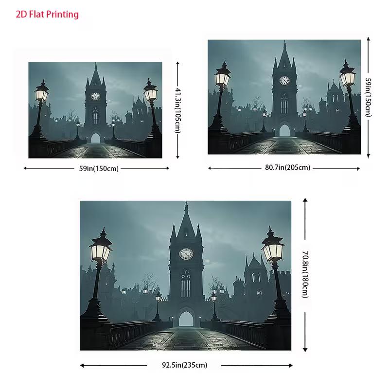 2D Victorian Dark City Backdrop 2D Clock Tower Street Lamp Photo Background for Photo Booth Props