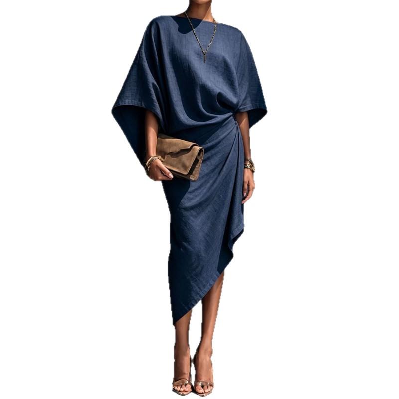 Elegant Slim Fit Solid Color Pleated Maxi Dress Women 2026 Office Casual Party