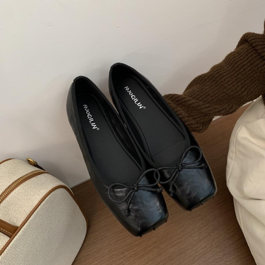 Französische flache Kaffeeschuhe Einzelschuhe Feenschuhe Frühling und Herbst 2025 neu Sommer eckige Zehen Ballerina sanfte Abendschuhe