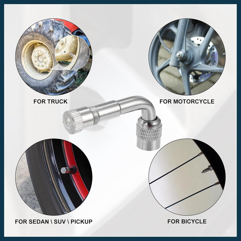 2 Stück Kupfer-Nickel-beschichteter Reifenventil-Verlängerungsadapter 90-Grad-Ventilschaft-Verlängerer Kappen für Autos LKW Motorräder Fahrräder Roller Universelle Verlängerer