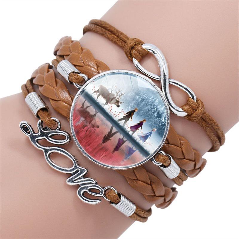 Elsa Princess Time Gem Multilayer Bracelet Cartoon Pink Woven Bracelet For Kids