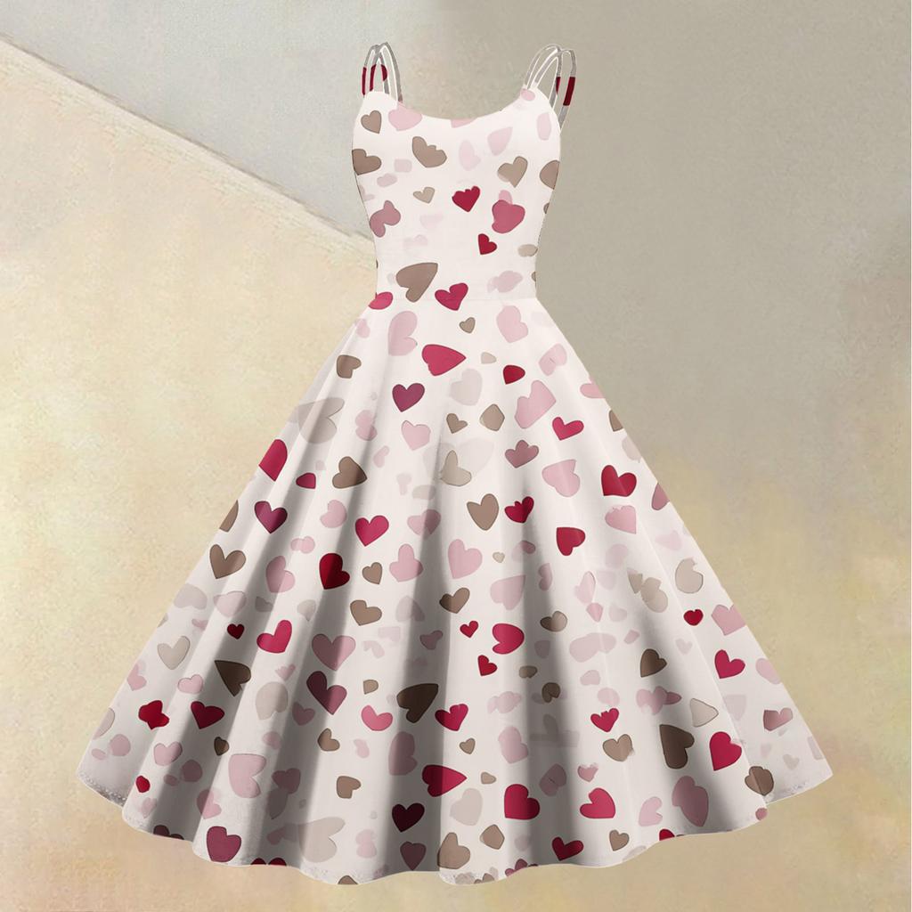 Women's Valentine's Day Love Heart Print Sexy Off Shoulder Vintage Dress