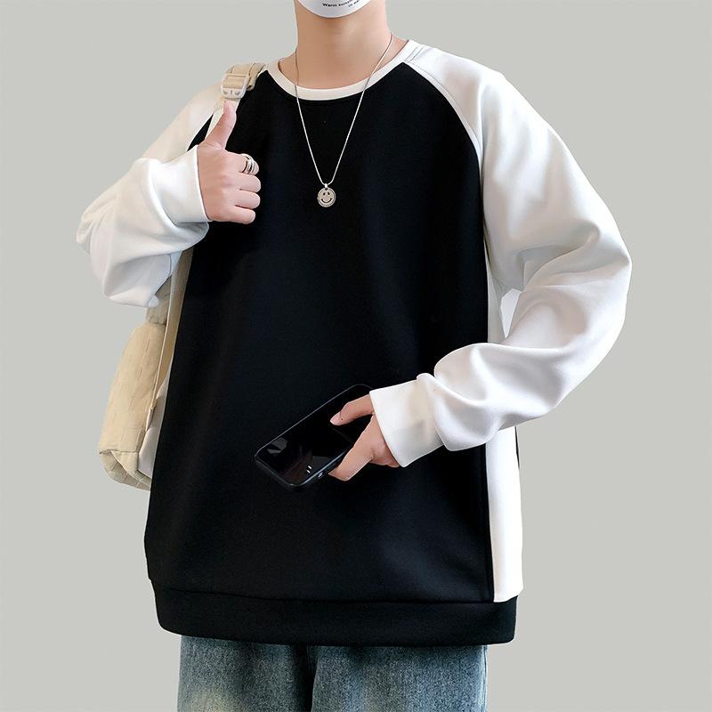 Round Neck Raglan Sleeve Sweater Men's Spring and Autumn New Loose Color Matching Raglan Long Sleeve Bottoming Coat