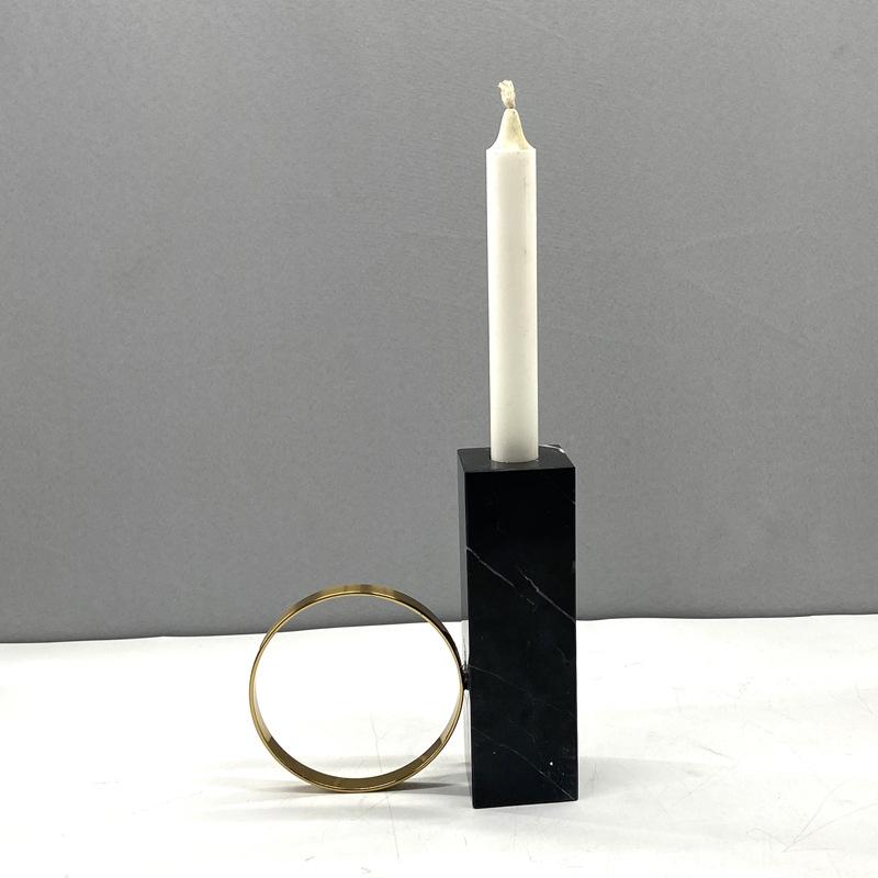 Nordic Modern Light Luxury Marble Metal Candle Holder Model Room Villa Decoration Ornaments Retro Creative Candle Holder