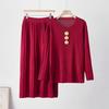 Supply Spring and Autumn Solid Color Wool Suit Skirt Copper Buckle Crew Neck Knitted Top + A Pendulum Pit Strip Skirt Women