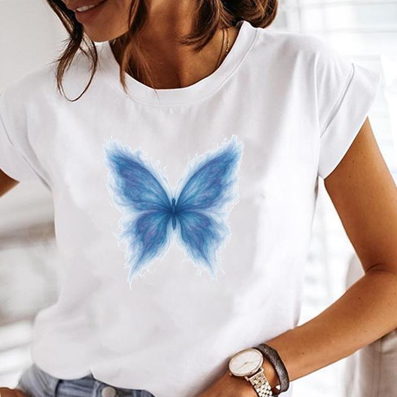 (Asian Size) sweet butterfly 90s Women Tee Clothing Casual T Shirt Fashion Lady Female Top Printed Graphic Short Sleeve T-shirts