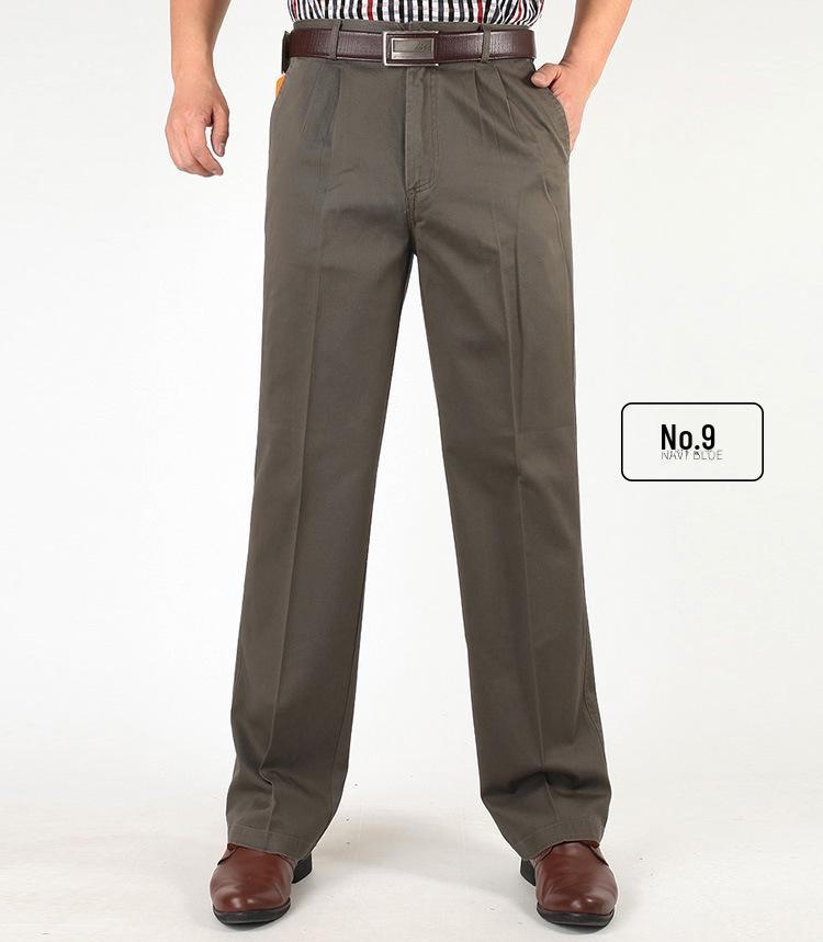 Men’s High Waist Cotton Pleated Loose-Fit Pants for Spring & Autumn