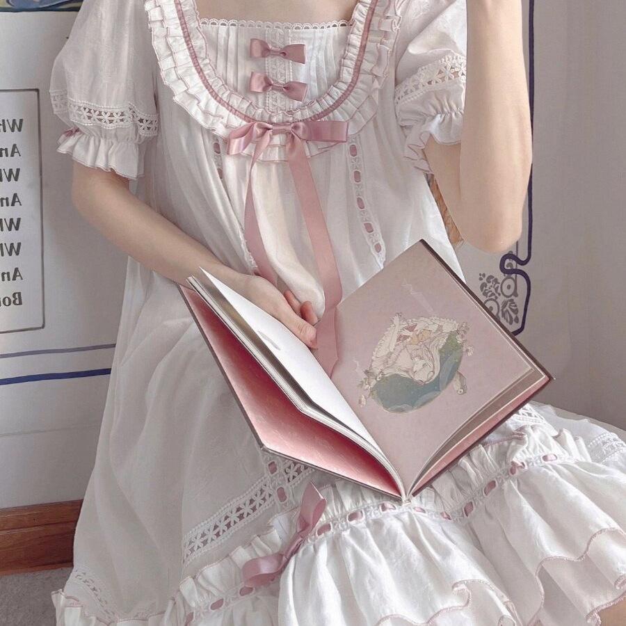 Sweet Bowknot Plus Size Lace Pajama Set for Women - Spring/Summer Style 3XL (160-180 jin)