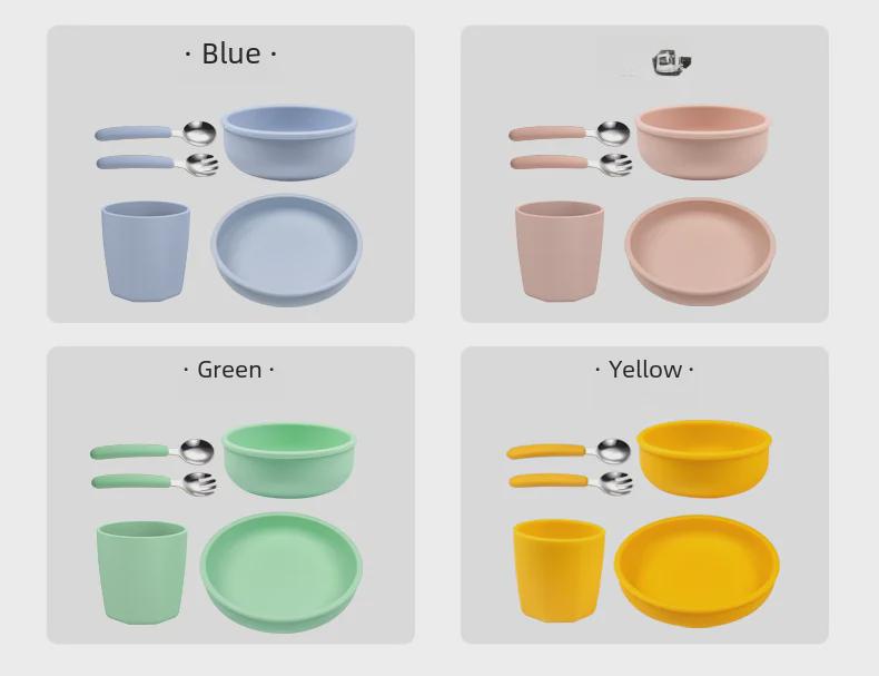 Nordic Silicone Kids Tableware Set: 5-Piece Includes Plate, Bowl, Fork, and Spoon