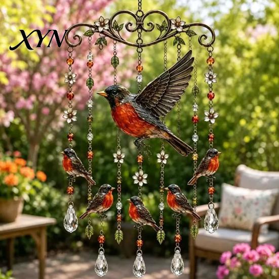 Outdoor Wind Chime Decor Graceful Bird Chimes, Chimes for Outside, Metal Sun Catcher Decoration Hanging Suncatchers with Crystal Pendants Garden Yard