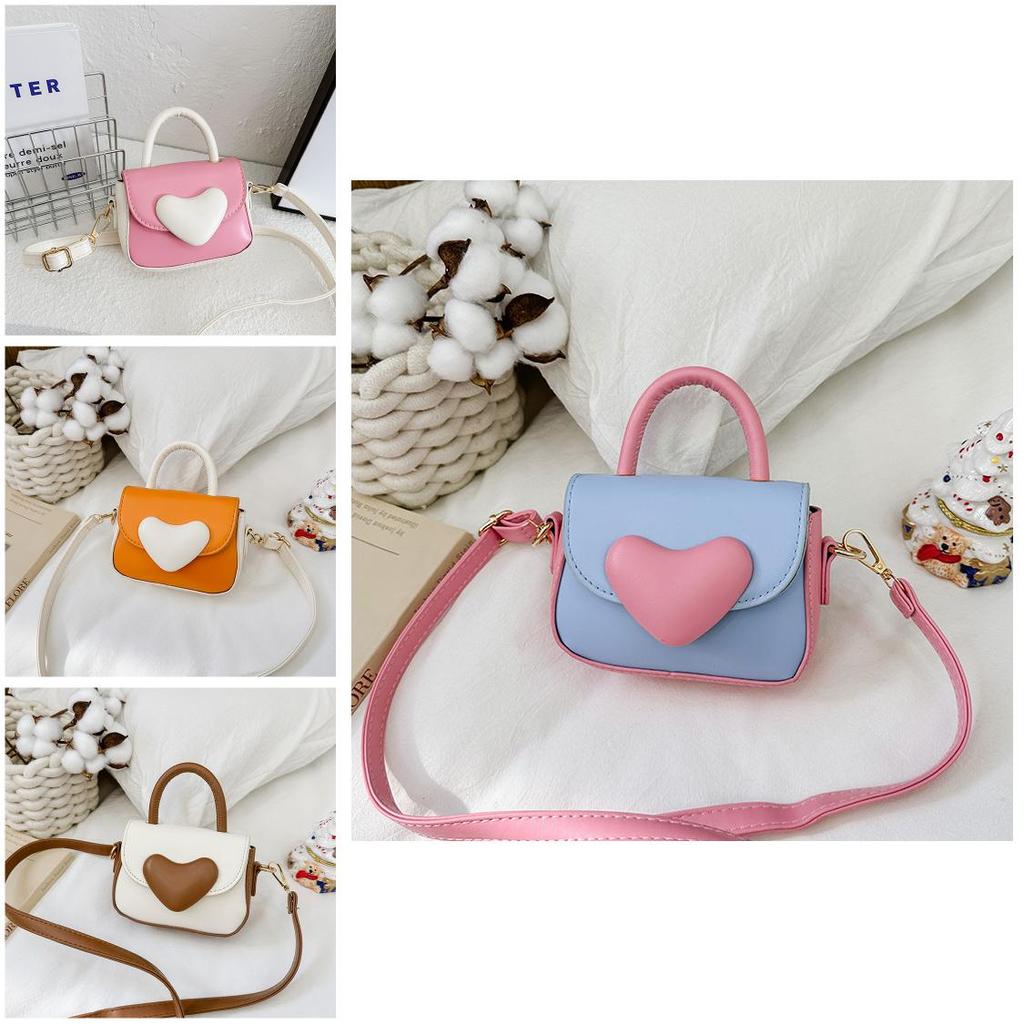 Girls Cute Kids Pu Single Shoulder Bag With Bright Color Block Pattern For Daily Use