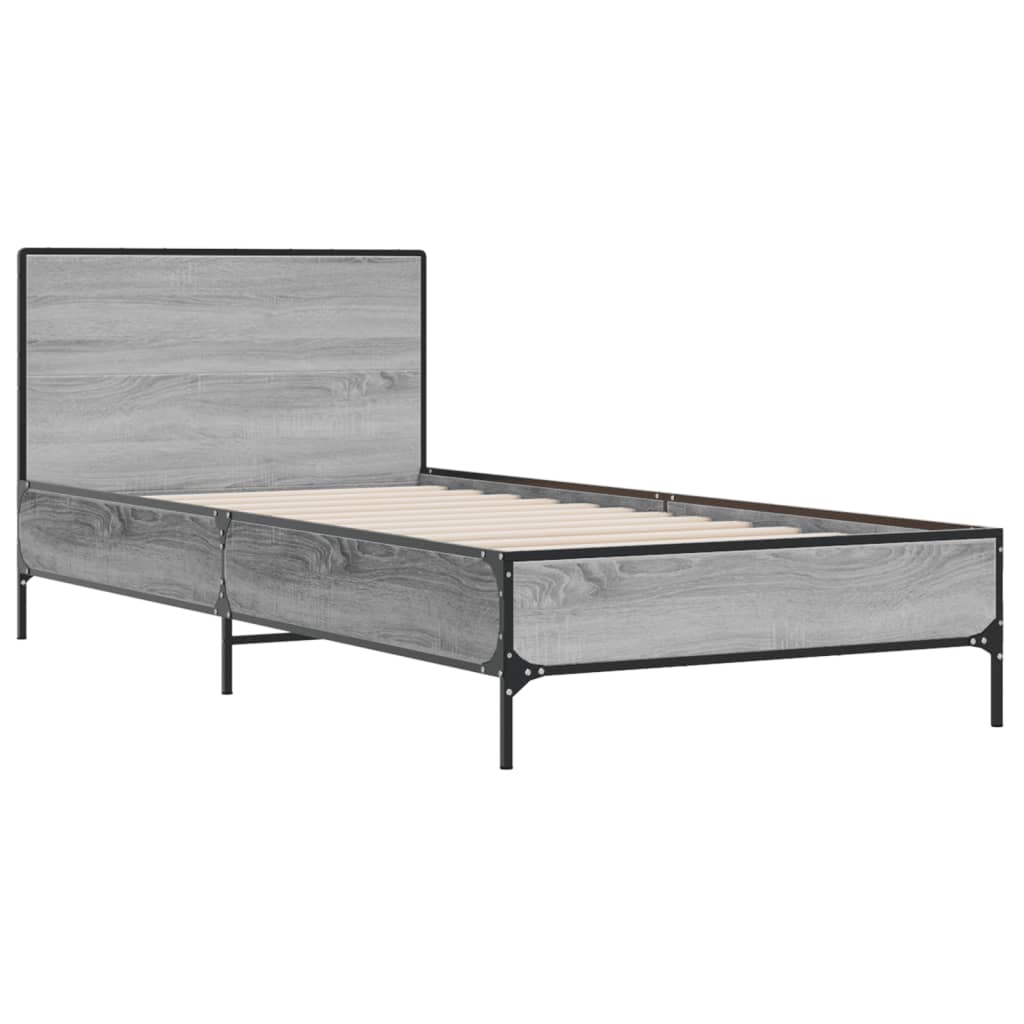 Bed Frame Gray Sonoma 90x200 cm Particleboard and Metal