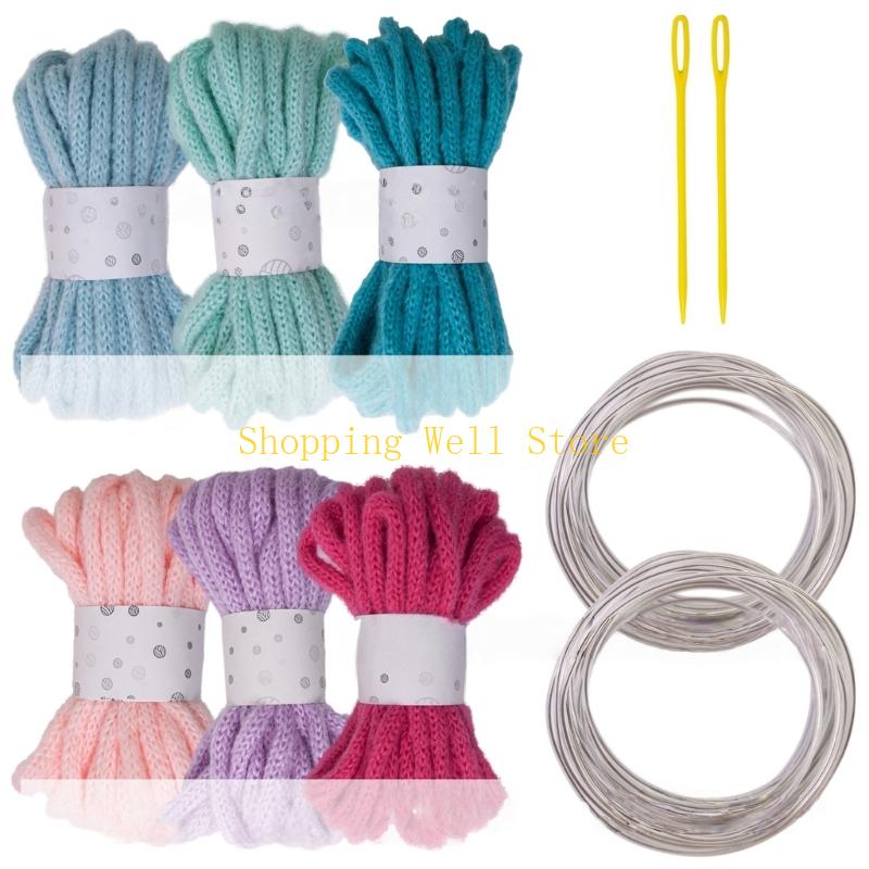 KX4B 6Rolls Of Multicolored Hollow Braided Cord Rope 5.46Yard Long 7mm Wide Polyester Rope For Art Craft And Home Decoration