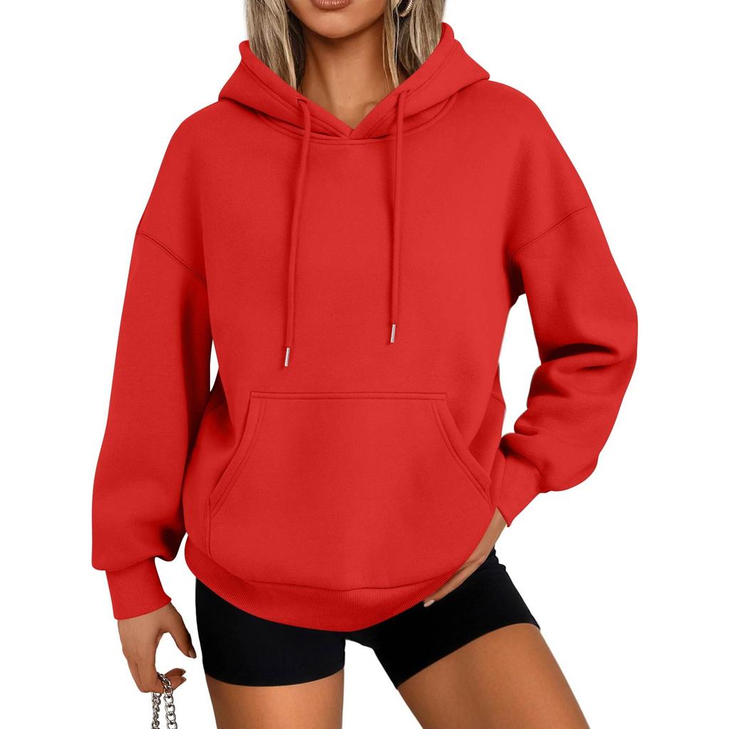 Women's Fashion Casual Solid Color Pocket Long Sleeve Hoodie
