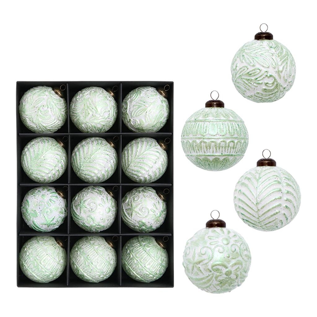 Vintage Painted Christmas Tree Ornaments - Antique Christmas Ball Set with Scratch-Off Design for Hanging Decorations