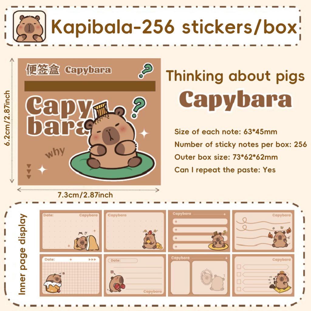 256 Sheets/Box Square Capybara Pull Out Sticky Notes Stickable Decoration Message-Leaving Note Office School Supplies Stationery