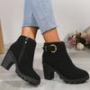 Large Size Leather Boots High Heel Short Boots Children's Heel Round Head Side Zipper Martin Boots