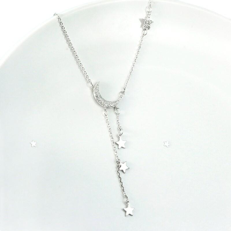 Korean Style Star & Moon Tassel Necklace - Women's Simple Clavicle Pendant