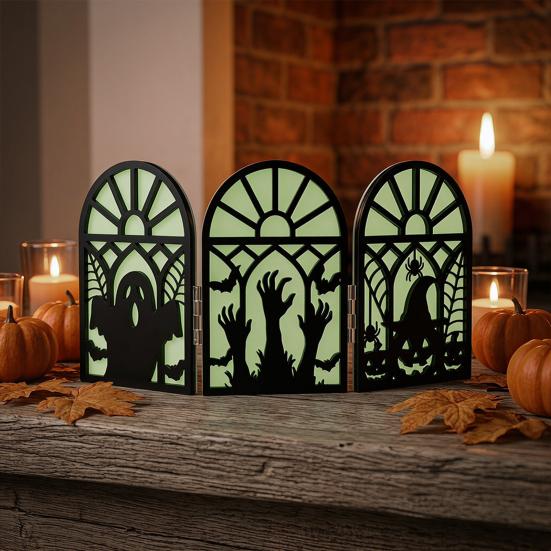No-assembly Halloween Party Decor Glow-in-the-Dark Table Decoration, Witch Ghost Silhouette Design, Decorations Foldable Luminous Ornament,