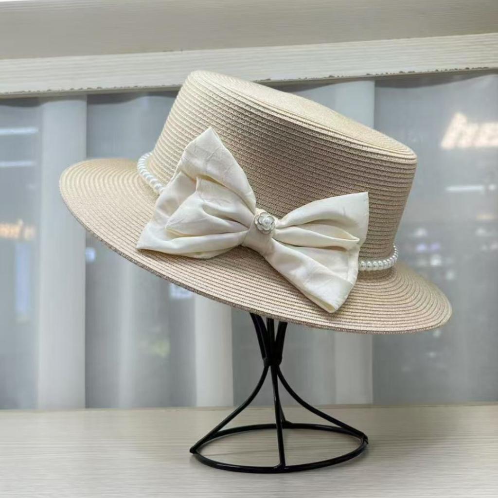 Upgraded Version of Fine Grass French Celebrity Flat Top Top Hat Women's Summer Travel Sunscreen Sunshade Straw Hat Foreign Style High-end Basin Hat