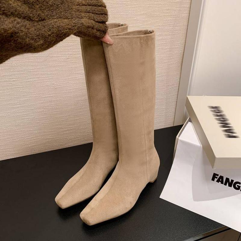 Autumn and winter leather fashion boots versatile pointed large size women's boots new suede sheepskin mid-heel wedge high boots women