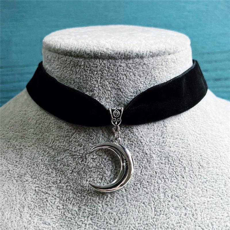 Handmade Gothic Black Crescent Moon Necklace