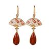 Ancient Gold Craft Southern Red Tourmaline Blossom Fan Earrings for Women Chinese Style Exquisite Water Drop Eardrop Jewelry