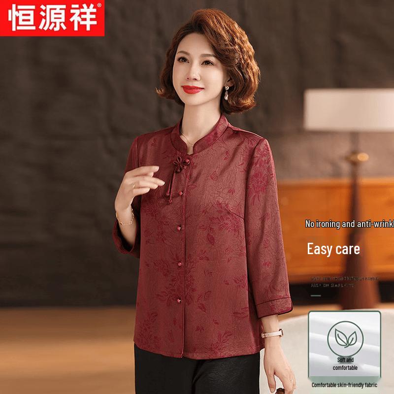 Hengyuanxiang New Chinese Style Stand Collar Seven-Quarter Sleeve Plus Size Shirt