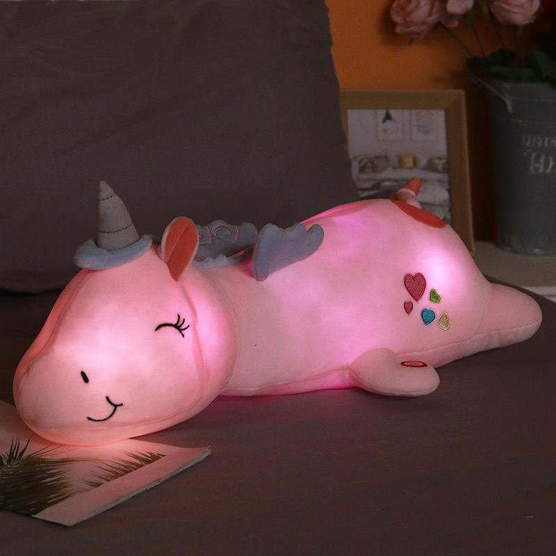 

Creative luminous unicorn doll throw pillow plush toy unicorn sleeps with the pillow doll rag doll 60cm（0.4kg） рожевий