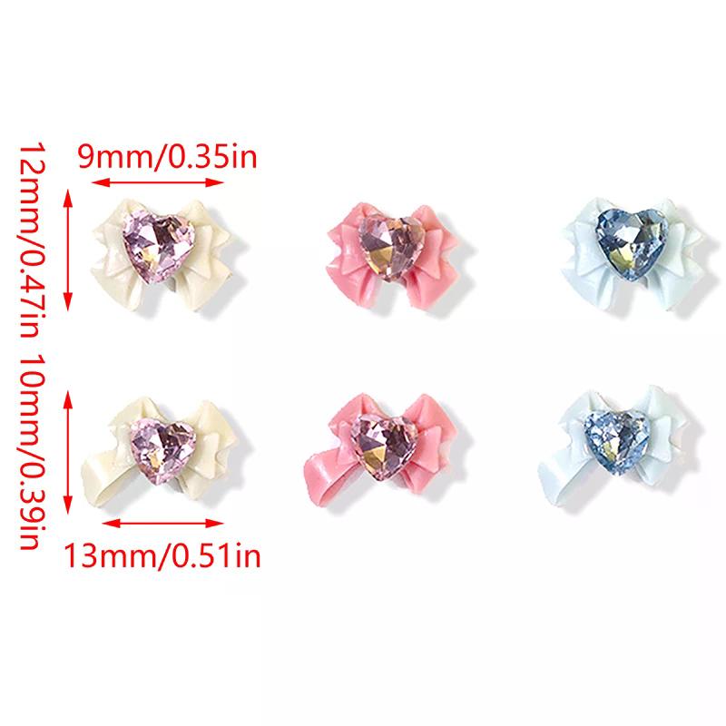 10 stuks 3D Hars Strikjes Nagelbedels met Roze Lint Strik Strass, Sieraden Onderdelen voor Manicure Decoratie DIY Salon Accessoire Cadeau