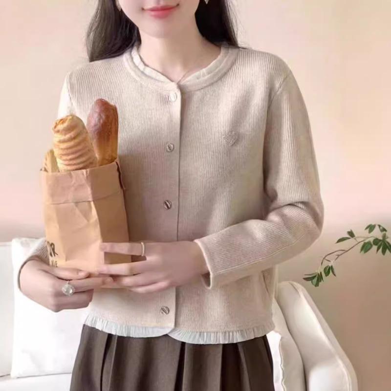 Autumn and winter new chic love knitted sweater women's fungus edge design fashionable versatile and thin knitted cardigan