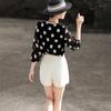 Elegant French Style Polka Dot Three-Quarter Sleeve Blouse