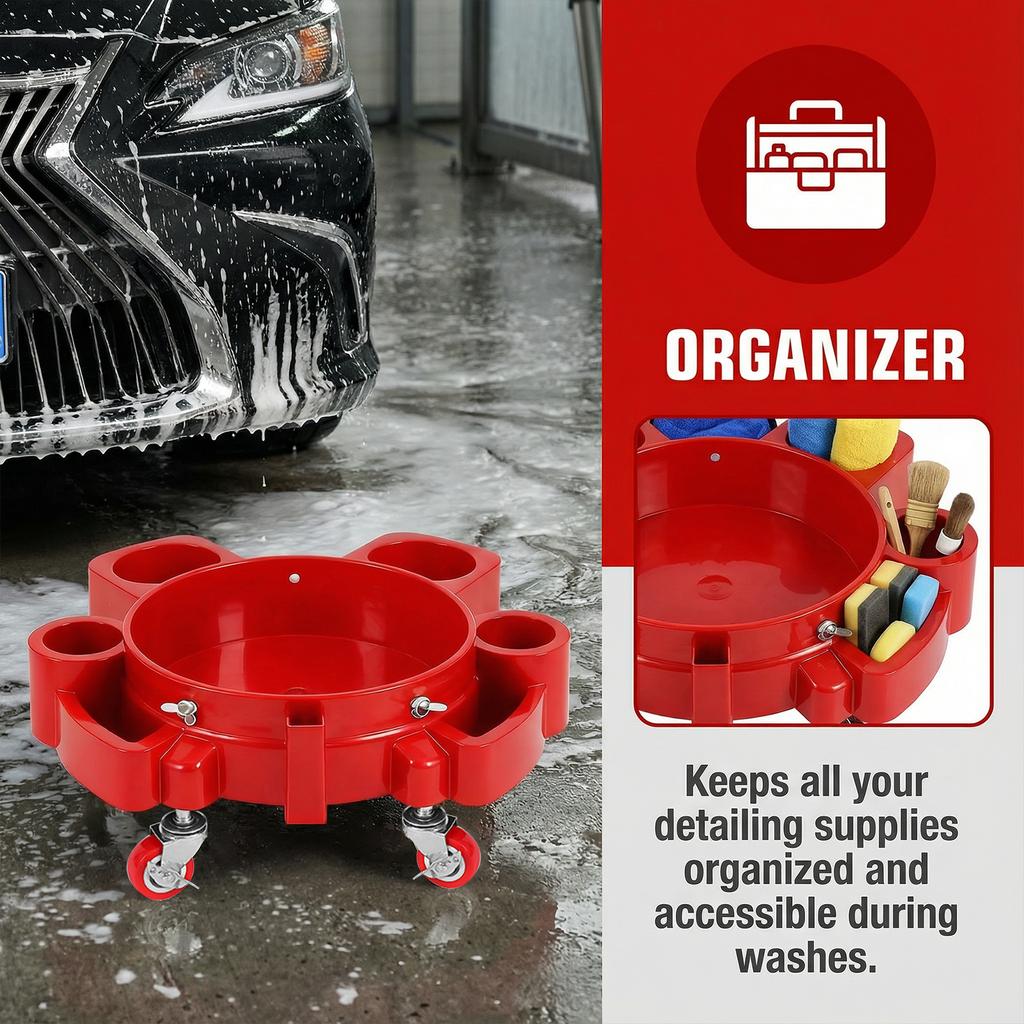 Rolling Bucket Dolly with 5 Wheels and 2 Locking Casters Heavy Duty Detailing Bucket Compatible with 3.5 To 5 Gallon Buckets