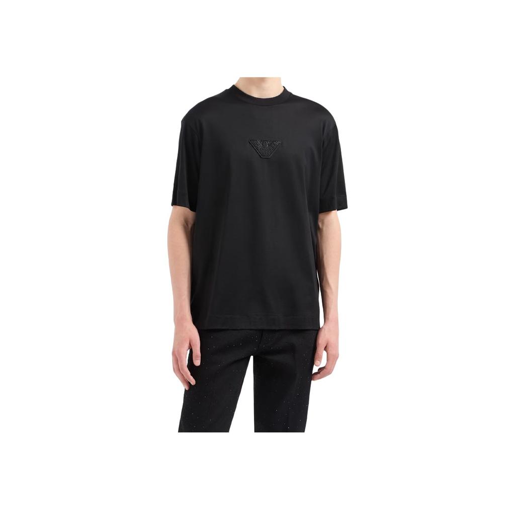 Emporio Armani Clubwear Capsule Collection Plain Knit Crew Neck Short Sleeve T-Shirt Men Tops Black EM001493-AF10017-UC001