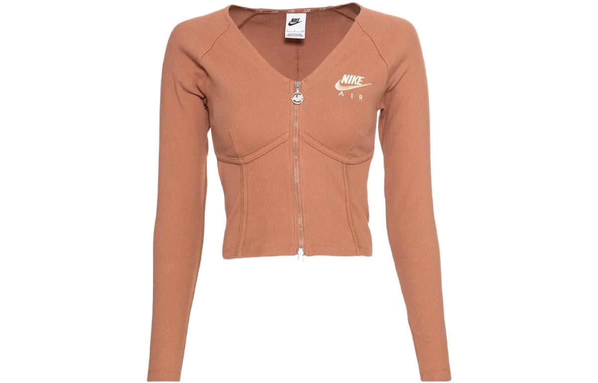 

Nike Women ss Double-Zip Knit Herringbone Raglan T-Shirt Brown DM6067-215 S