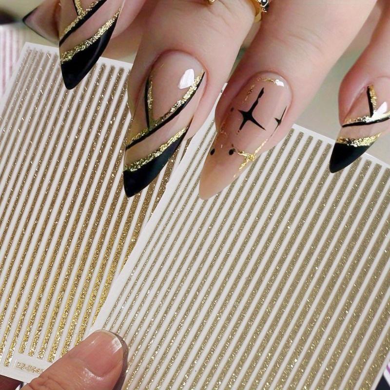 8 Sheets 8 Colors Lines Nail Stickers Silvery Golden Stripe Letters Decals Curve Gel Nails Art Sliders Manicure Decor