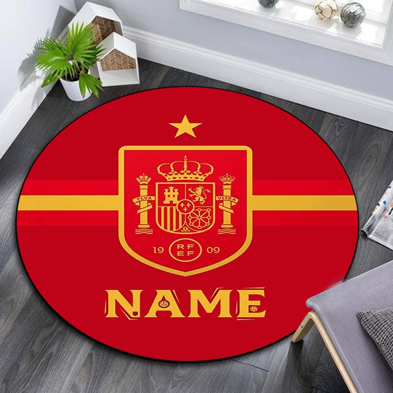 Custom Name,Spain Pattern Round rug,Carpet Rug for Living Room Bedroom Playroom ,Non-slip Floor Mat,Holiday Gifts and Birthday Gifts.
