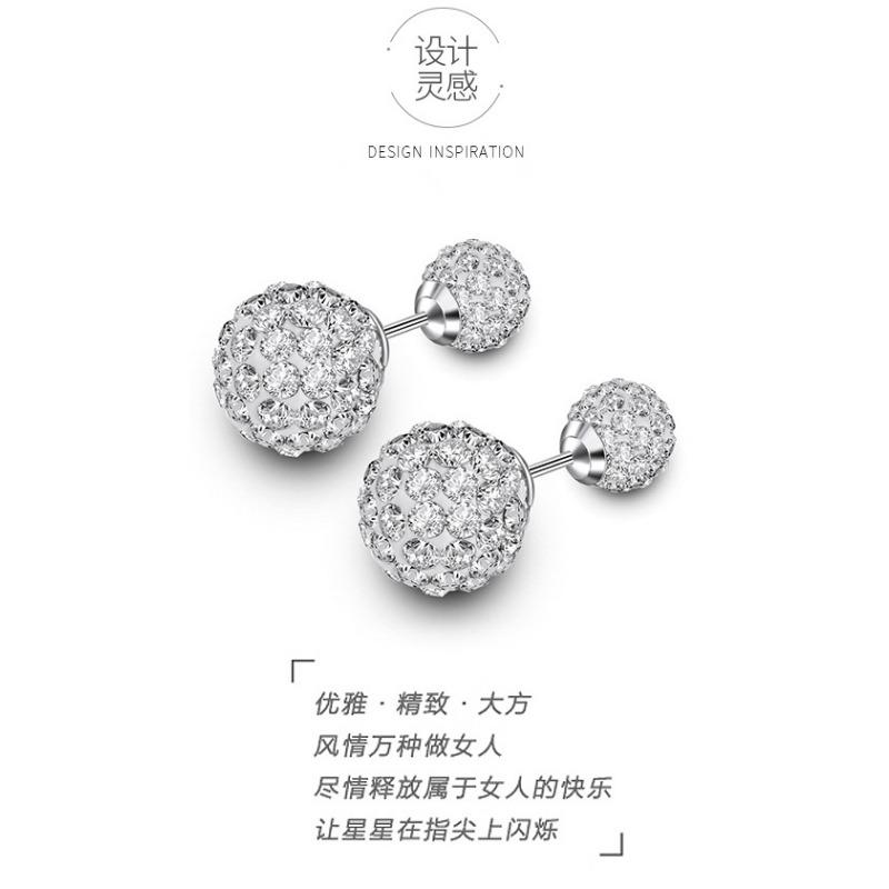 Fashion Korean Style Double Sized Rhinestone Ball 925 Pin Stud Earrings