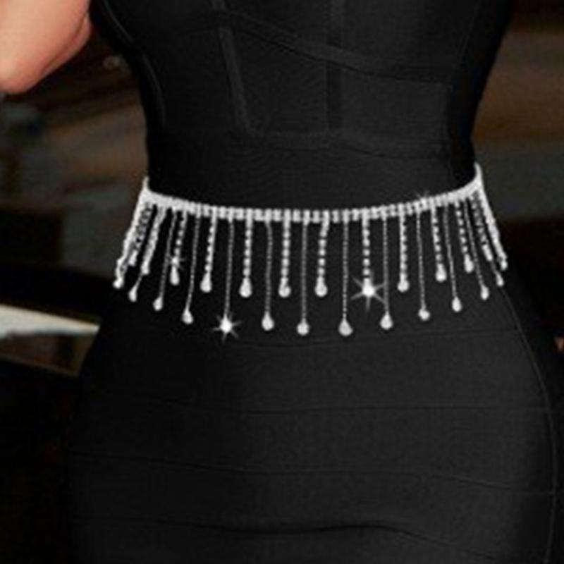 Lightweight Metal Waist Chain for Women Lady Dress Belt with Rhinestone Fringe Female Disco Party Dress Waist Rope