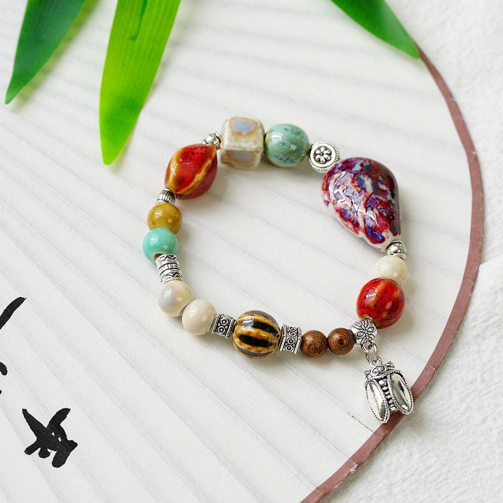 Literary Bracelet Maillard Color Jingdezhen Ceramic Bracelet Female Gift Student National Style Creative National Style Accessories