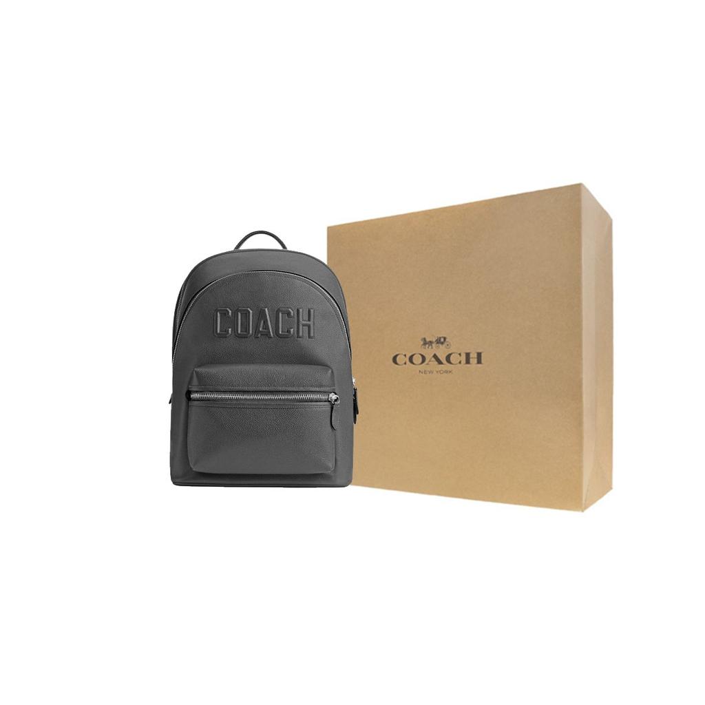 Coach Charter 30 Logo Zip Closure Leather Backpack Large Men Backpack Charcoal CV928-CHR