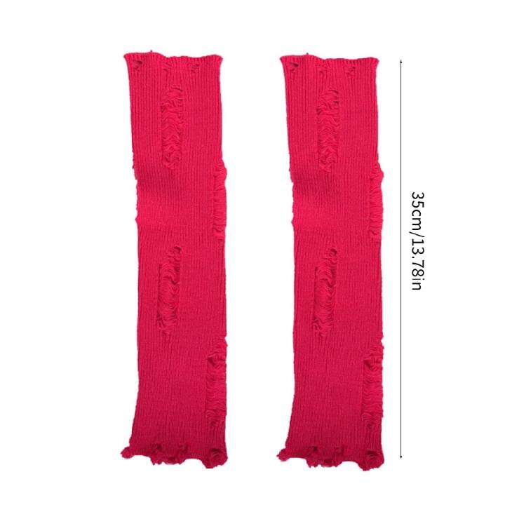 Harajuku Y2K Women Leg Warmer Distressed Ripped Ribbed Knit Stretchy Long Socks
