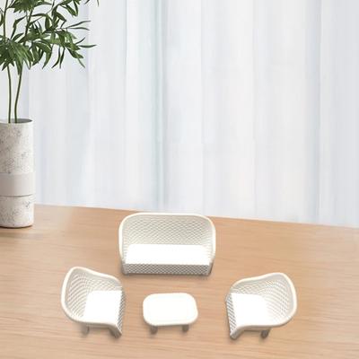 Ensemble Miniature Table et Chaises en Osier Blanc 4 Pièces Décor Meubles de Maison de Poupée pour Chambre Meubles Miniatures Faits Main Jouets Maison de Jeu